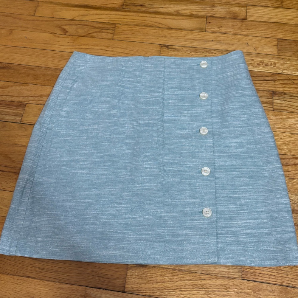 🩷 LOFT Pale Blue and Sparkly Button Front Mini Skirt